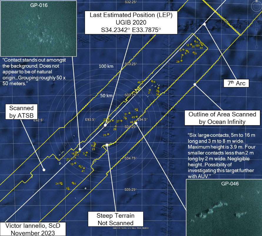 MH370 search areas previously covered by the ATSB and Ocean Infinity.